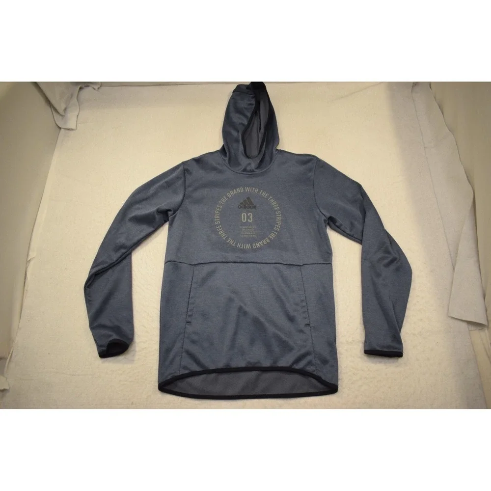 Adidas Hoodie Blue ClimaWarm Fleece Long Sleeve Pullover Mens Size Small‎